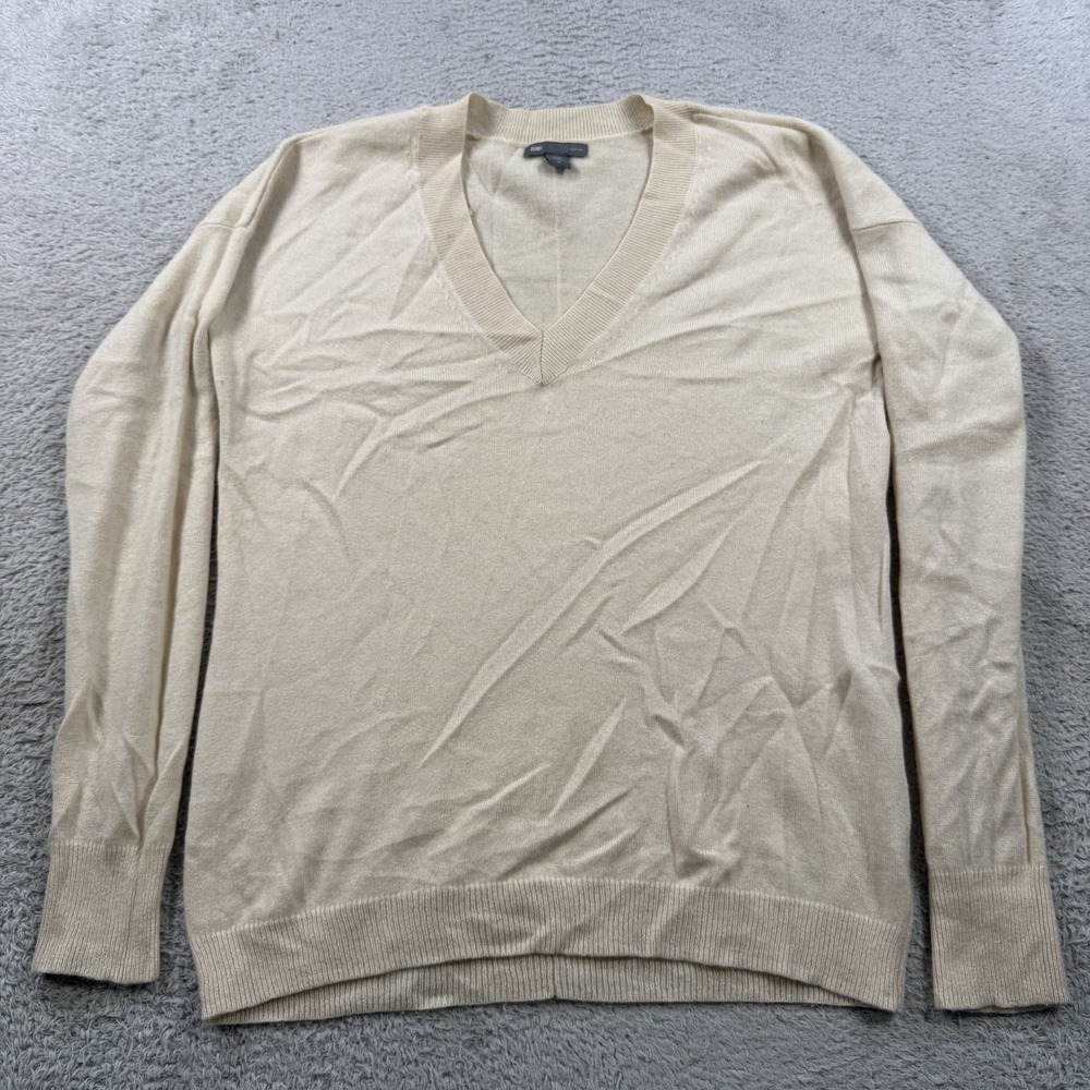 Gap Sweater Womens Medium Beige 100% Cashmere Pullover Soft V-Neck Lightweight